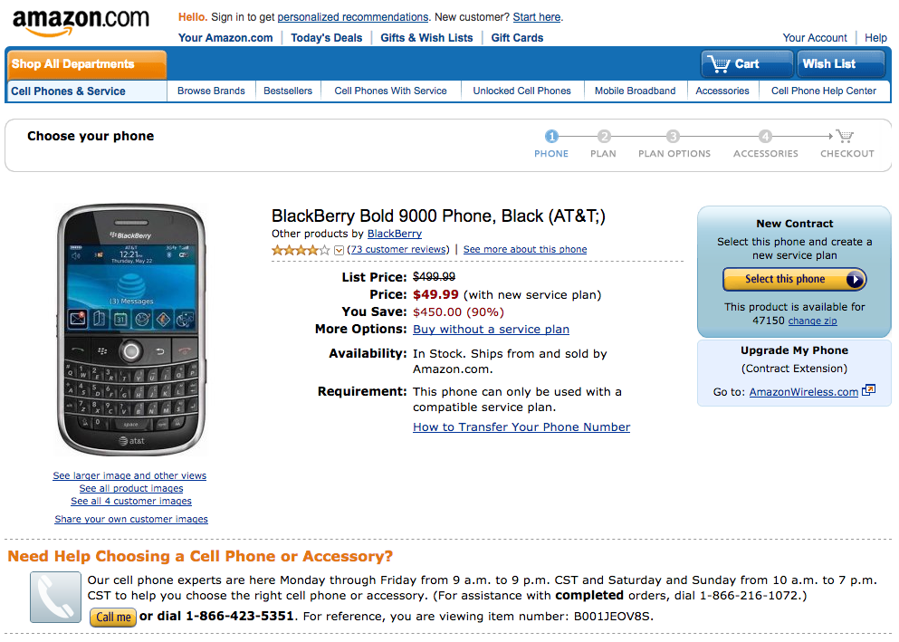 Amazon Blackberry Bold 9000 product page (2009)